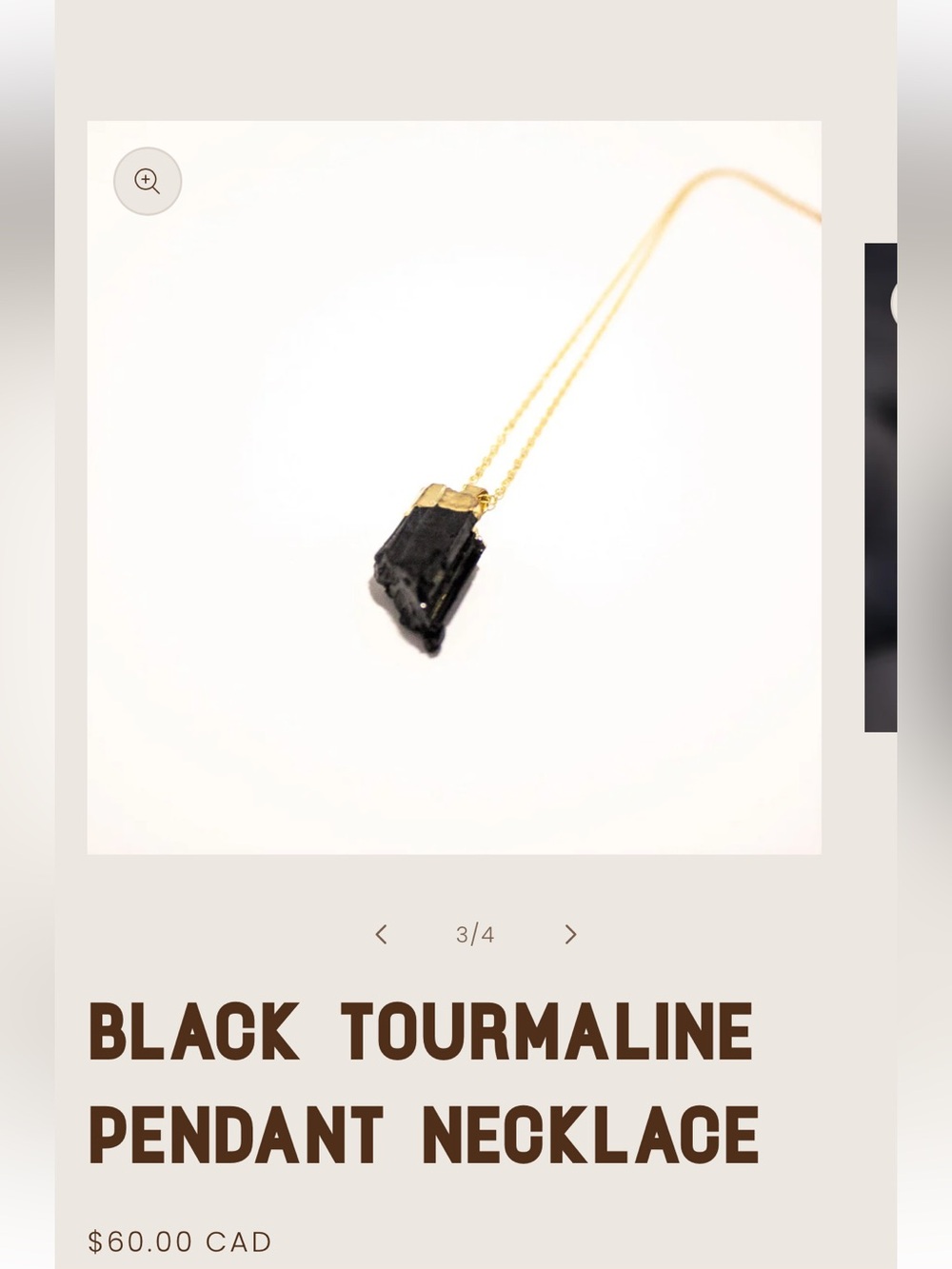 Mala & Me Black Tourmaline Pendant Necklace - Gold Chain